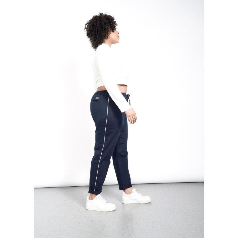 Wildfang The Essential Piped Drawstring Pant Navy Blue WP6310 Womens L NWT